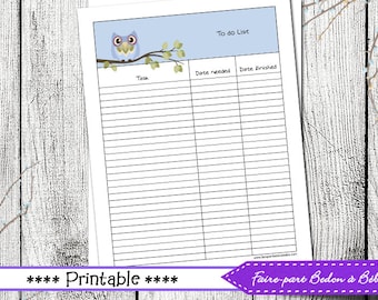 To do List Owl printable - To do list planner - To do list - printable list - Printable organizer - Digital printable