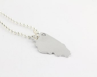 Personalized State of Illinois Necklace - Hand Stamped State Outline - I love Chicago