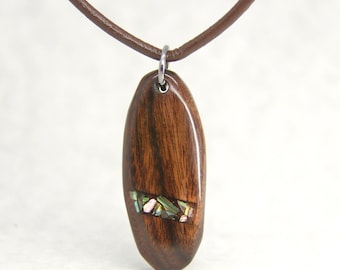 Rosewood and Paua Shell Pendant Necklace