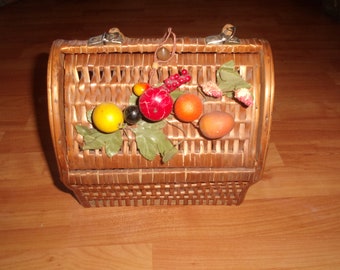 vintage purse handbag wood basket fruit