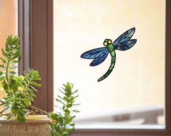 CLR:WND - Dragonfly Stained Glass - D3 - See-Through Vinyl Window Decal - © 2015 YYDC (5.75"w x 5.25") (Color Choices)