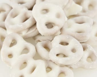 Yogurt Pretzels, White Chocolate Pretzel, Vanilla Pretzel, Mini Pretzel Twist, White Pretzel Snack, Yogurt Covered Coated Snack, Flavored