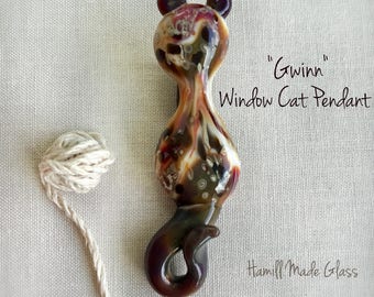Gwinn The Window Cat Glass Pendant Or Necklace; Cat Pendant; Kitty; Lampwork Cat; One Of A Kind Cat Pendant; Cat Lover Gift