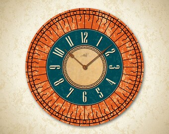 Large Wall Clock . Custom Clock. Kitchen Clock. Rustic Clock. Burnt orange home decor. Tuscan Wall Clock.Large Rustic Wall Decor.