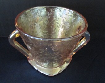 Jeanette Glass Iridescent Floragold Louisa Footed Open Sugar Bowl