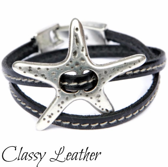 women bracelet, leather bracelet, bracelet, zamak bracelet, star bracelet, leather wrap, uno de 50, silver bracelet, leather for women,