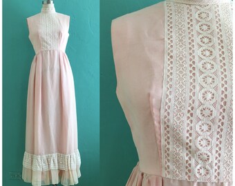 vintage 60's pink lace maxi dress