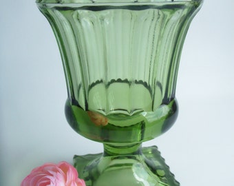 Vintage Green Glass Footed Vase