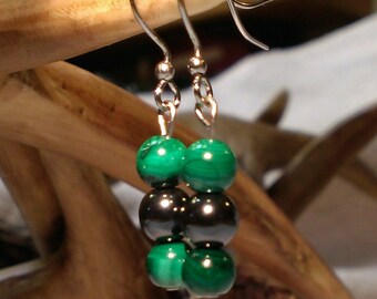 Malachite & Hematite Stone Earrings
