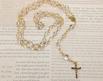 Beaded Rosary - Clear with Gold Accents