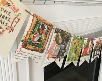 GOLDILOCKS and the THREE BEARS vintage book page banner bunting garland decoration
