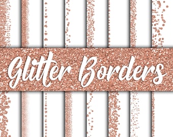 Rose Gold Glitter Borders Digital Paper - Glitter Textures - Glitter Backgrounds - 16 Designs - 12in x 12in - Commercial Use