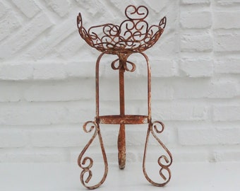 Vintage Chippy Wrought Iron Plant Stand, 16.5" Tall