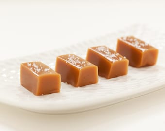 Best Mothers Day, Salted Caramels, Teacher Gift - 1/2 pound of Fleur de Sel Caramels - Packaged in an Eco Friendly Muslin Bag