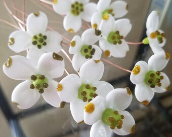 Dogwood Flower White ~ Glass Lampwork Flower Headpins ~ Copper Wire