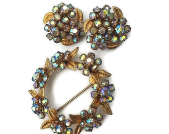 WEISS Jewelry Set, Weiss, Brooch, Earrings, Vintage Bridal Jewelry, Weiss CO N.Y., Rhinestone, Crystal, Jewelry, Wedding Jewelry, Floral