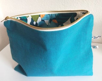 Large blue canvas lined pouch