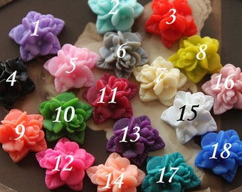 10pcs Wholesale Beautiful Mix Colorful Ruffle Rose Flower Resin Cabochon -18colors -17x15mm(CAB-NA -MIXSS )