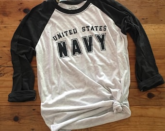 US Navy 3/4 Sleeve Tee - Baseball Tee - Quality Screen Print - Christmas Gift - Birthday Gift - Sailor Shirt - Gift for her - Navy Clothing