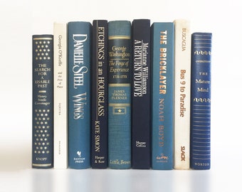 Vintage Book Set in Grey-Blue, Navy & White:Book Shelf Decor,Book Shelf Ideas, Wall Bookshelves,Book Decor,Book Bundle Stack,Instant Library