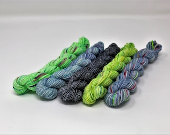 Mini Skein Kit- 5 Minis - Superwash - Variegated - Sparkle - 80/20 Merino/Nylon