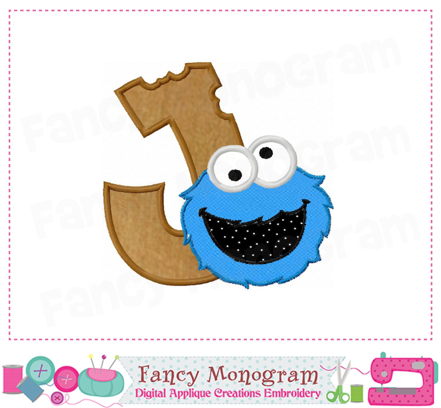 Cookie Monster Monogram J appliqueCookie Monster Letter J