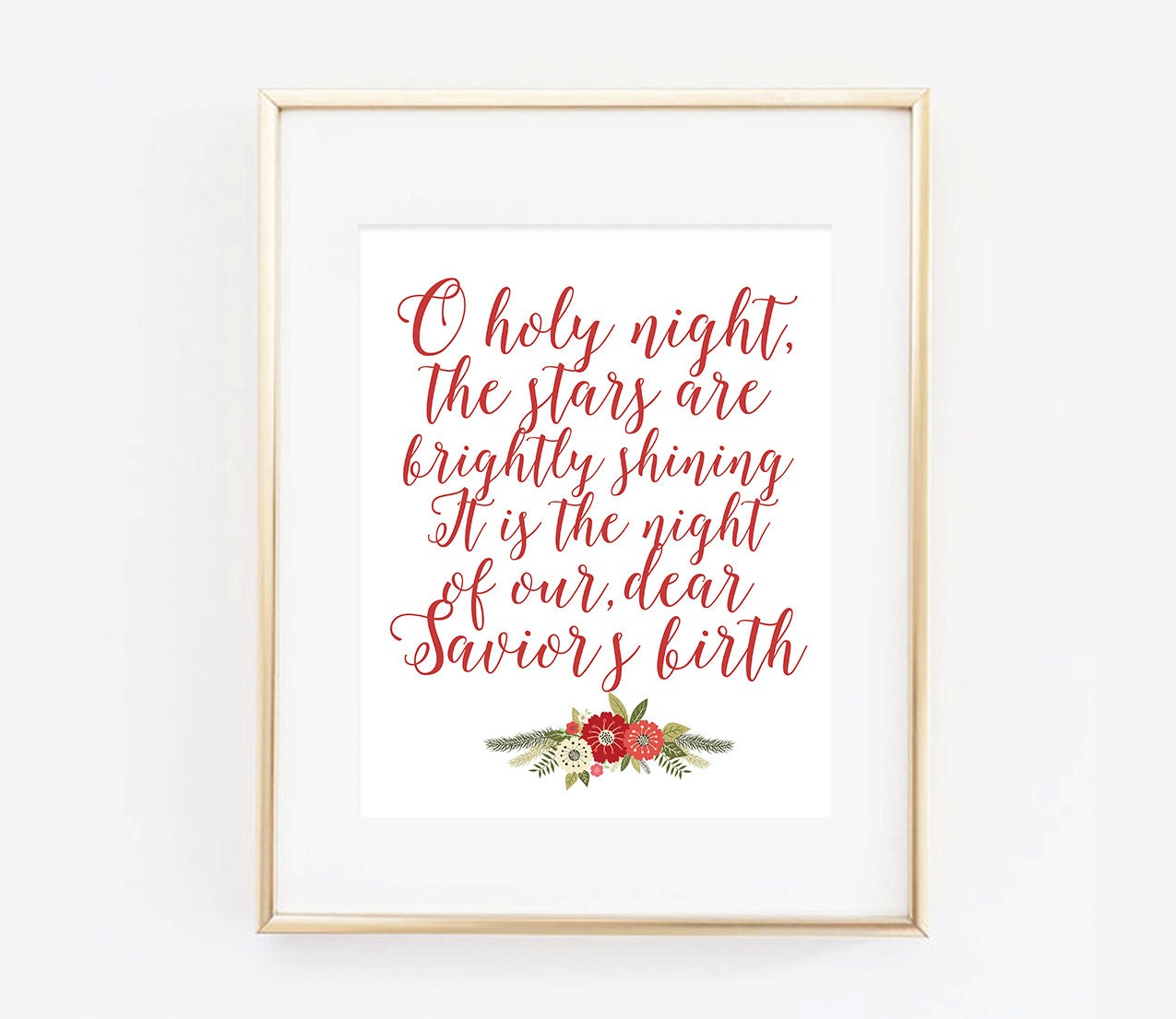 Oh Holy Night Lyrics Floral Digital Printable Christmas
