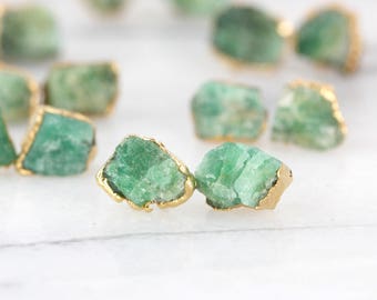 emerald earrings | raw emerald studs | may birthstone earrings | may birthstone studs | gold emerald stud earrings | raw crystal earrings