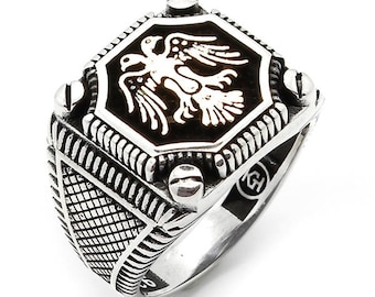 925 Sterling Silver Double Headed Eagle Ring For Men