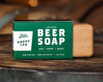 Beer Soap (Hoppy IPA) - Boxed + All Natural + Made in USA - Actually Smells Good! Perfect Gift For Beer Lovers