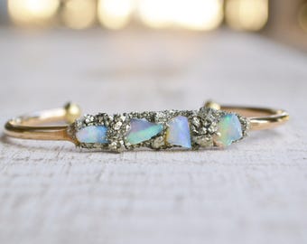 Opal Jewelry - Opal Bracelet, October Birthstone, Raw Opal Cuff Bracelet, Birthstone Gift, Birthday Gift for October, Australian Opal
