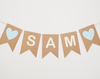 Custom Name Birthday Bunting, Personalised Name Bunting, Birthday Boy, First Birthday Party Decoration, Nursery Decor