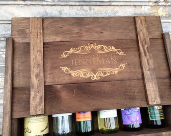 Six Bottle Personalized Wood Wine Box