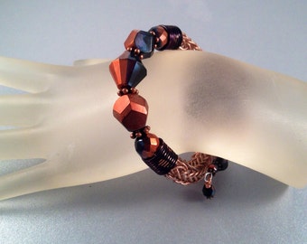 Copper and Black Viking Knit Bracelet Wrap Bracelet One of a Kind Wraps Around Wrist One and One Half Times Fits all Sizes