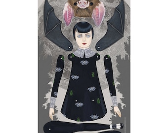 Clearance - As A Bat paper doll print by Amy Earles