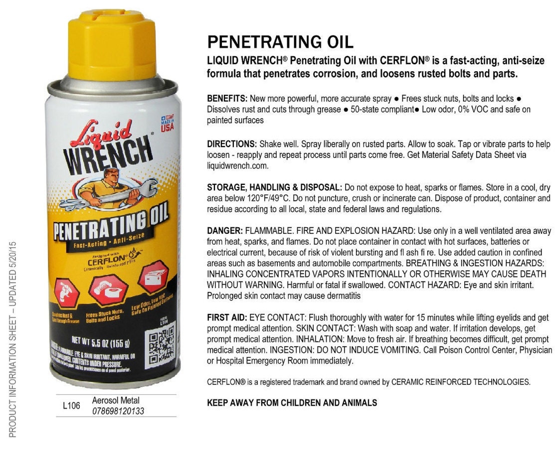 Liquid Wrench OIL Anti Seize 5.5 oz Aerosol Spray w/ Cerflon PTFE red straw