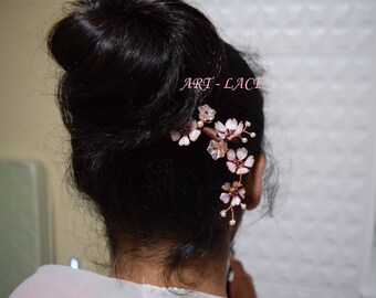 Sakura Hair stick for women Wooden hair stick long hair Rose gold Cherry Blossom Kanzashi Japanese hair stick Mother gift from daughter