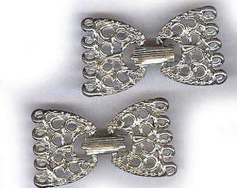 two vintage CLASPs FIVE STRAND rhodium plated silvertone foldover clasp you get two clasps antique strong jewelry clasps