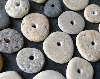 STONE WHEELIES...20 center drilled beach stones ~ pebbles rock:) ~ jewelry DIY ~ grey wedding