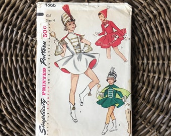 1960s Girls' Majorette & Ice Skating Costume Sewing Pattern / Simplicity 4866 / Size 4 Bust 23"