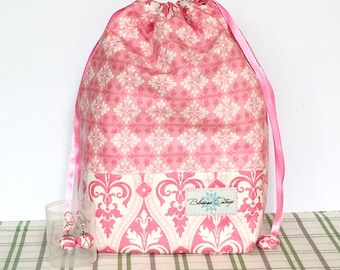 Project bag, drawstrings bag, pouch, cotton bag, yarn bowl for small projects like socks, scarf, mittens. Free 2 stitch markers