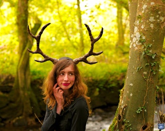 Large Deer Antler Headdress! Stag Doe Faun Fawn Hart Red Sika Muntjac Satyr Horns Woodland Spirit Costume Fancy Dress Furry Anime Cosplay