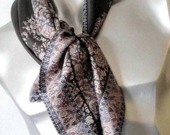 VINTAGE Liz Claiborne Silk Scarf-Large-Charcoal-Black-Grey-Purple-Blue-Copper Brown-All Orders Only 99c Shipping!