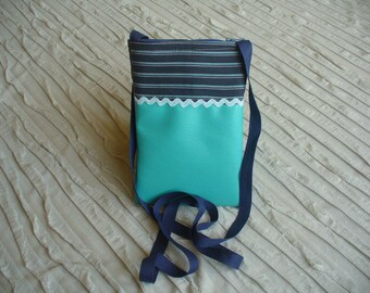 men blue leatherette shoulder bag, blue striped fabric father's day
