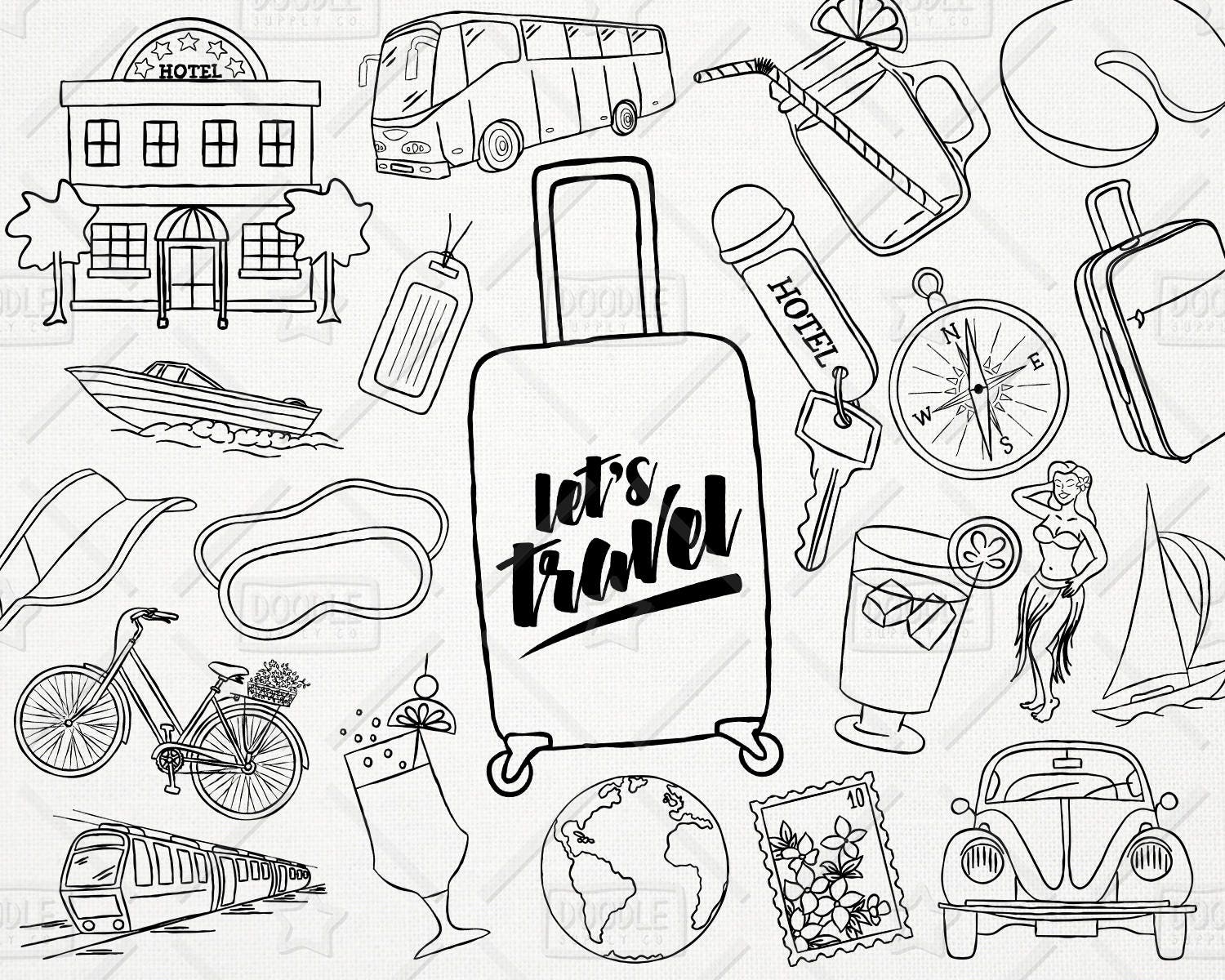 Download Doodle Travel Vector Pack Hand Drawn Clipart Vacation