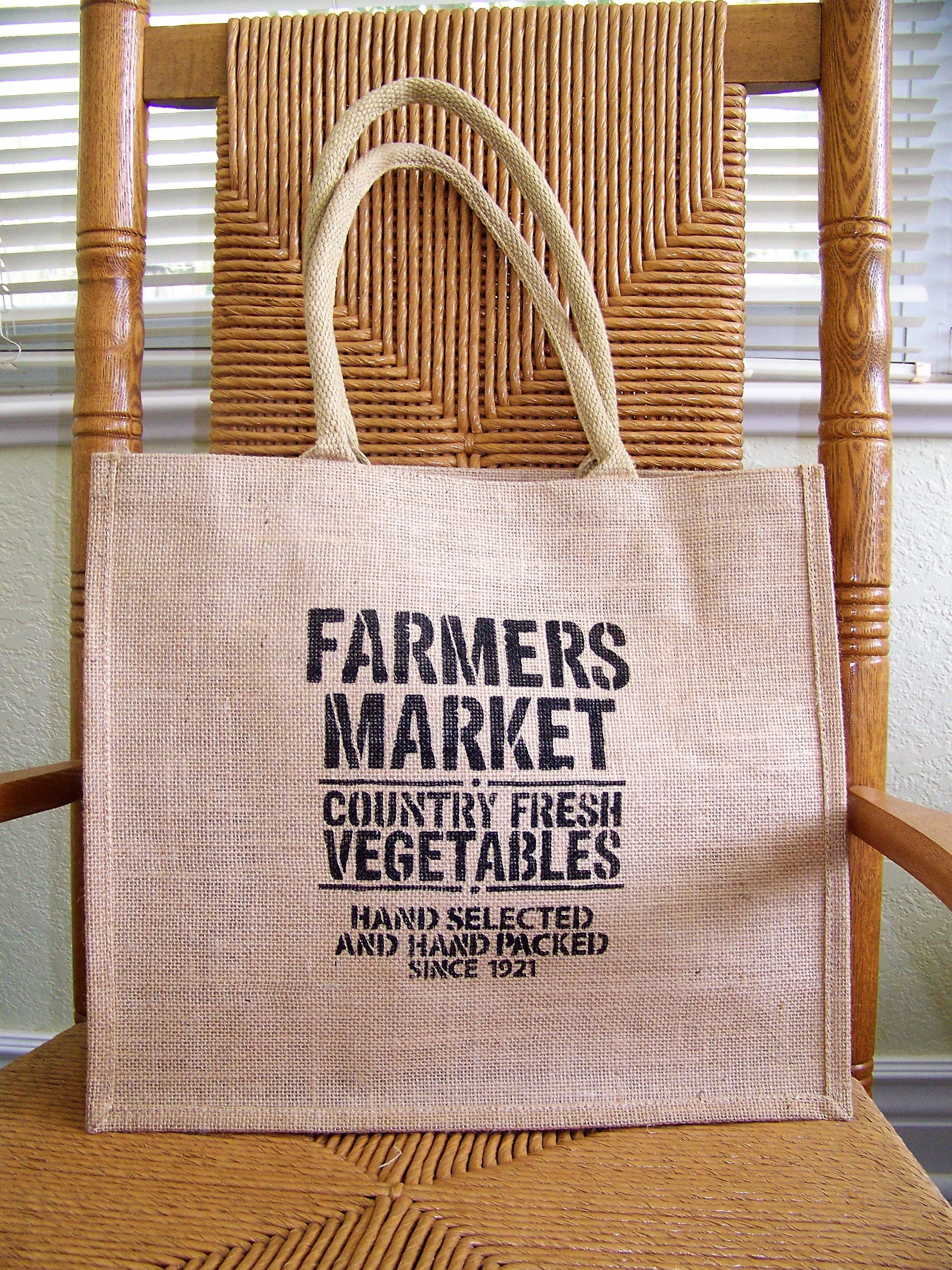 Farmers market tote bag Burlap tote bag Stenciled tote bag