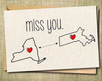 Miss You Card, State to State Card, State to State Greeting Card, Best Friend Card, Long Distance Card, Best Friend Gift, Friendship Card