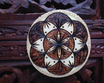 3" Wood Burned Magnet - Handmade Wood Magnet, Sacred Geometry Art, Bohemian Magnet