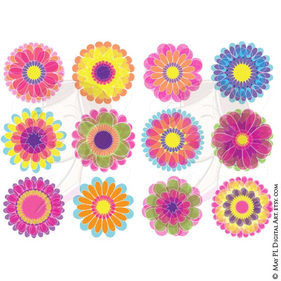 Download Flower Digital Clipart - 12 Beautiful Flowers Clipart / Floral Graphics, includes Vector Files ...