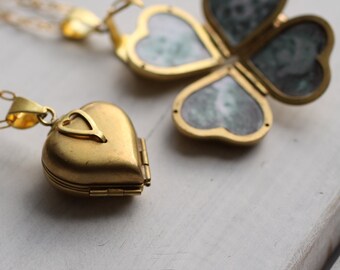 Friends & Family Locket ... Blank Heart Locket Four Photos Gold Vintage Brass